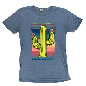 Gildan Softstyle Heather Blue Cactus Graphic T Shirt Westerncore Small Mens EUC